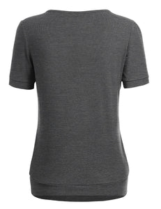 WT1175 Womens Scoop Neck Short Sleeve Front Pleated Tunic