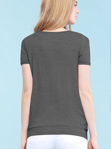 WT1175 Womens Scoop Neck Short Sleeve Front Pleated Tunic
