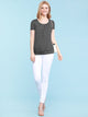 WT1175 Womens Scoop Neck Short Sleeve Front Pleated Tunic