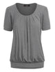 WT1175 Womens Scoop Neck Short Sleeve Front Pleated Tunic