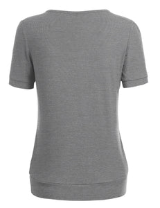 WT1175 Womens Scoop Neck Short Sleeve Front Pleated Tunic