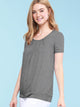 WT1175 Womens Scoop Neck Short Sleeve Front Pleated Tunic