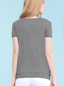 WT1175 Womens Scoop Neck Short Sleeve Front Pleated Tunic