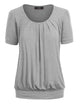 WT1175 Womens Scoop Neck Short Sleeve Front Pleated Tunic