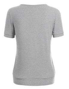 WT1175 Womens Scoop Neck Short Sleeve Front Pleated Tunic