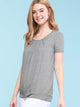 WT1175 Womens Scoop Neck Short Sleeve Front Pleated Tunic