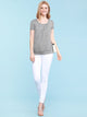 WT1175 Womens Scoop Neck Short Sleeve Front Pleated Tunic
