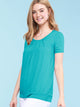 WT1175 Womens Scoop Neck Short Sleeve Front Pleated Tunic