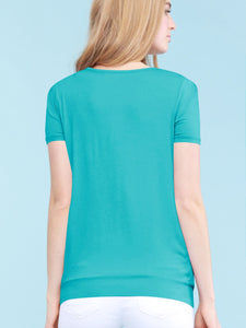 WT1175 Womens Scoop Neck Short Sleeve Front Pleated Tunic
