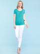 WT1175 Womens Scoop Neck Short Sleeve Front Pleated Tunic