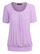 WT1175 Womens Scoop Neck Short Sleeve Front Pleated Tunic