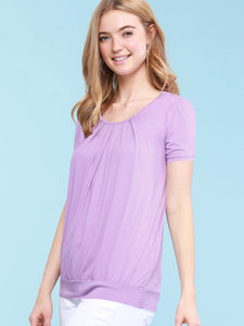 WT1175 Womens Scoop Neck Short Sleeve Front Pleated Tunic