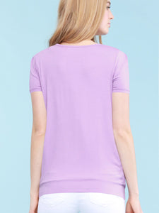 WT1175 Womens Scoop Neck Short Sleeve Front Pleated Tunic