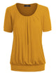 WT1175 Womens Scoop Neck Short Sleeve Front Pleated Tunic