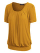WT1175 Womens Scoop Neck Short Sleeve Front Pleated Tunic