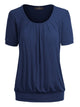 WT1175 Womens Scoop Neck Short Sleeve Front Pleated Tunic