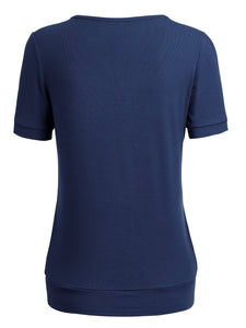 WT1175 Womens Scoop Neck Short Sleeve Front Pleated Tunic