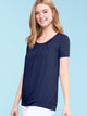 WT1175 Womens Scoop Neck Short Sleeve Front Pleated Tunic