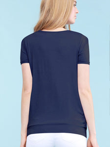 WT1175 Womens Scoop Neck Short Sleeve Front Pleated Tunic
