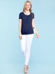 WT1175 Womens Scoop Neck Short Sleeve Front Pleated Tunic