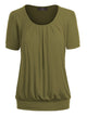 WT1175 Womens Scoop Neck Short Sleeve Front Pleated Tunic