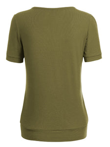 WT1175 Womens Scoop Neck Short Sleeve Front Pleated Tunic