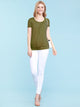 WT1175 Womens Scoop Neck Short Sleeve Front Pleated Tunic