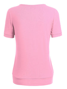 WT1175 Womens Scoop Neck Short Sleeve Front Pleated Tunic
