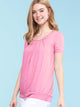 WT1175 Womens Scoop Neck Short Sleeve Front Pleated Tunic