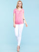 WT1175 Womens Scoop Neck Short Sleeve Front Pleated Tunic