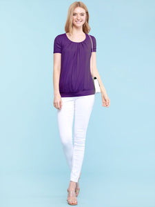 WT1175 Womens Scoop Neck Short Sleeve Front Pleated Tunic