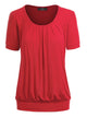 WT1175 Womens Scoop Neck Short Sleeve Front Pleated Tunic