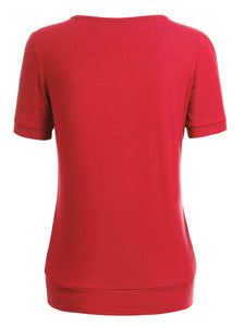 WT1175 Womens Scoop Neck Short Sleeve Front Pleated Tunic