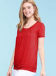 WT1175 Womens Scoop Neck Short Sleeve Front Pleated Tunic