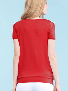 WT1175 Womens Scoop Neck Short Sleeve Front Pleated Tunic