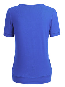 WT1175 Womens Scoop Neck Short Sleeve Front Pleated Tunic