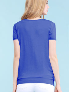 WT1175 Womens Scoop Neck Short Sleeve Front Pleated Tunic
