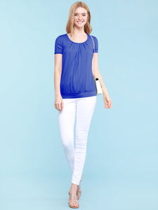WT1175 Womens Scoop Neck Short Sleeve Front Pleated Tunic