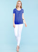 WT1175 Womens Scoop Neck Short Sleeve Front Pleated Tunic