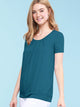 WT1175 Womens Scoop Neck Short Sleeve Front Pleated Tunic