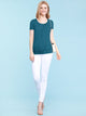 WT1175 Womens Scoop Neck Short Sleeve Front Pleated Tunic