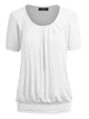 WT1175 Womens Scoop Neck Short Sleeve Front Pleated Tunic