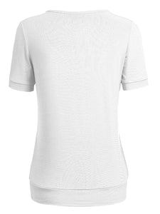 WT1175 Womens Scoop Neck Short Sleeve Front Pleated Tunic