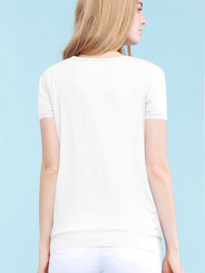 WT1175 Womens Scoop Neck Short Sleeve Front Pleated Tunic
