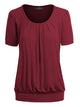 WT1175 Womens Scoop Neck Short Sleeve Front Pleated Tunic