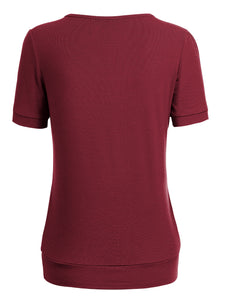 WT1175 Womens Scoop Neck Short Sleeve Front Pleated Tunic