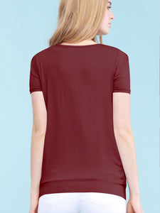 WT1175 Womens Scoop Neck Short Sleeve Front Pleated Tunic