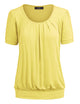 WT1175 Womens Scoop Neck Short Sleeve Front Pleated Tunic