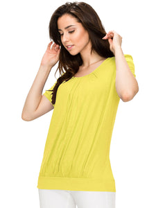 WT1175 Womens Scoop Neck Short Sleeve Front Pleated Tunic