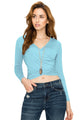 WT1482 Womens Deep V Neck Long Sleeve Cross Wrap Fitted Crop Top